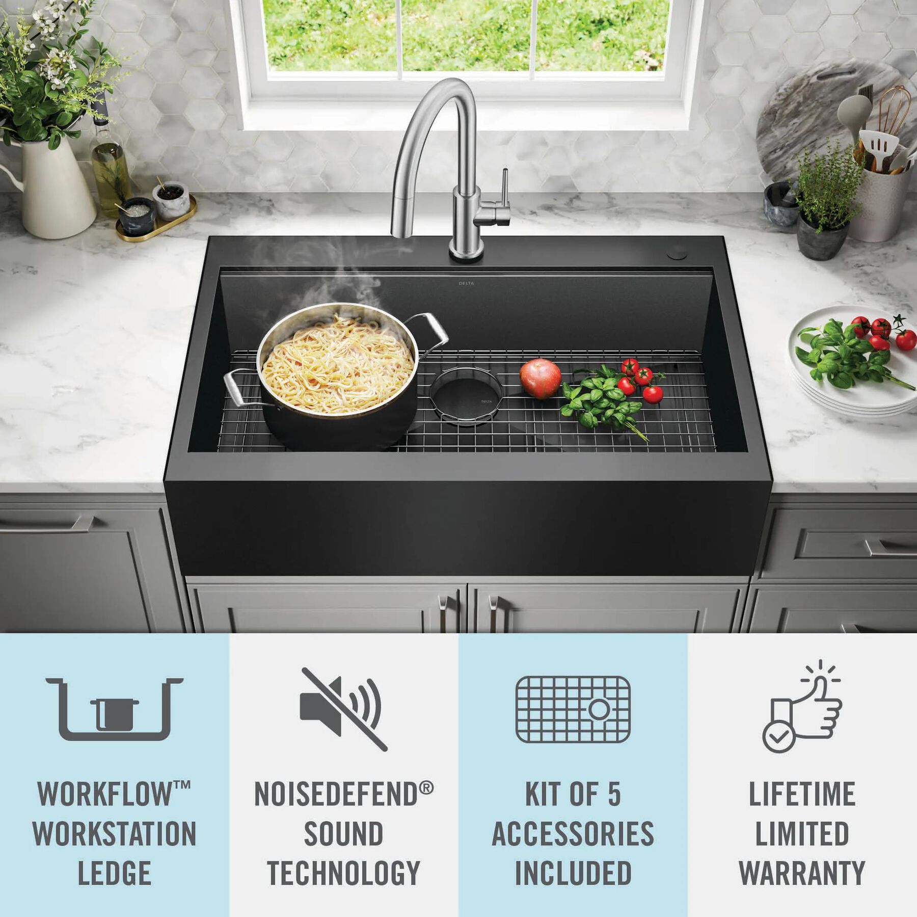 33&rdquo; Retrofit Farmhouse Apron Front 16 Gauge Workstation Kitchen Sink Single Bowl in with WorkFlow&trade; Ledge and&nbsp;Accessories for Top Mount Drop-In Installation